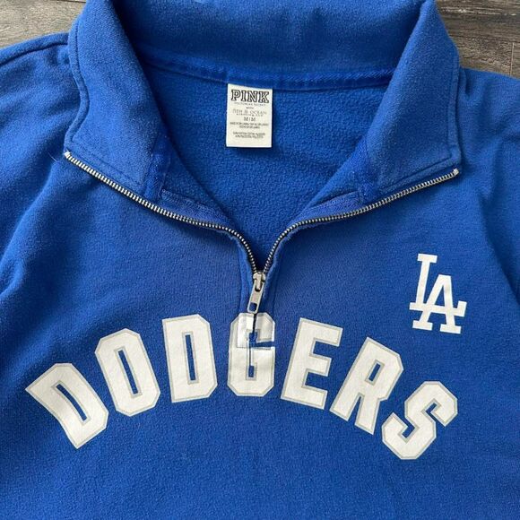 MLB LA Dodgers Baseball 1/4 Zip Pullover Sweater Victoria's Secret PINK Sz Med - Picture 4 of 9